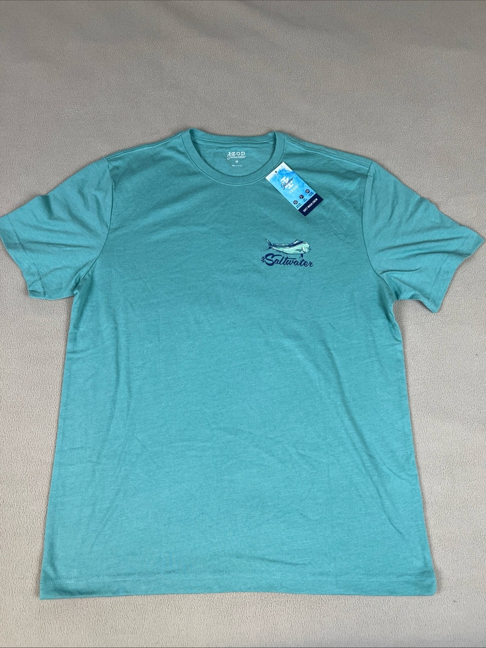 Izod Saltwater Graphic T-Shirt, Beryl Green. 1937 Fish. Men's Sz Medium